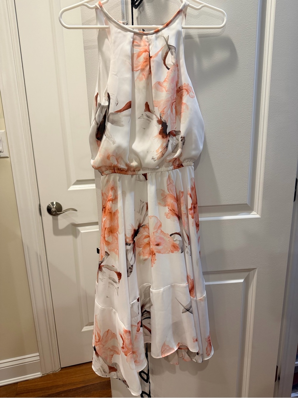 White House Black Market White Halter High-Low Dress with Peach Floral Print